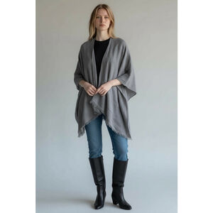 Ellen Tracy Gray Open Front Cardigan Kimono one size